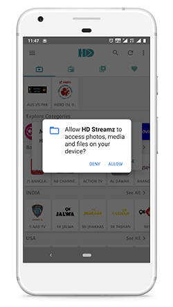 allow storage permissions to the hd streams app